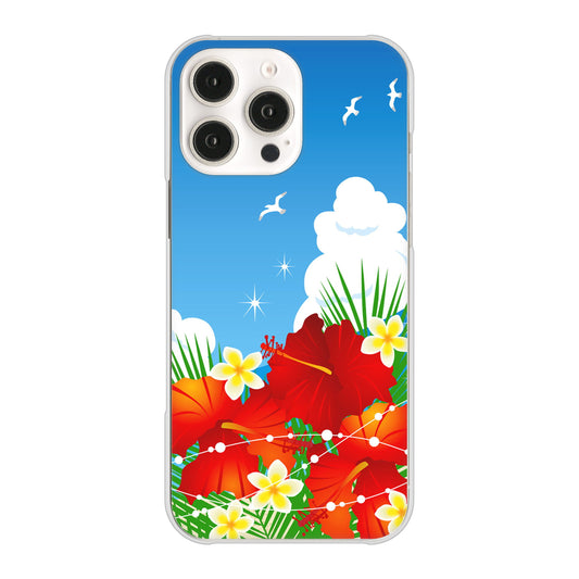 iPhone16 Pro Max 高画質仕上げ 背面印刷 ハードケース 【VA821 ハイビスカスと青空】