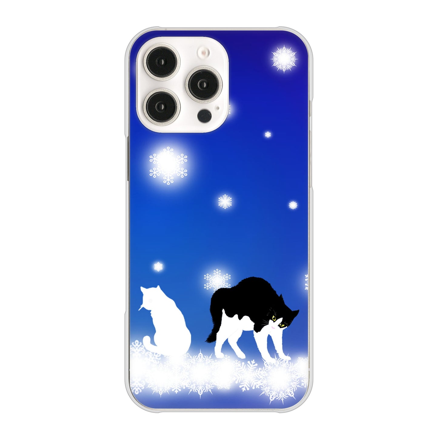 iPhone16 Pro Max 高画質仕上げ 背面印刷 ハードケース 【YJ335 雪の結晶 はちわれ】