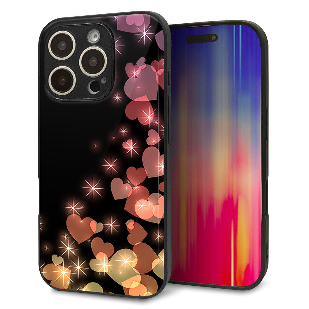 iPhone16 Pro 強化ガラス＆TPUスマホケース ガラプリ【020 夜のきらめきハート】