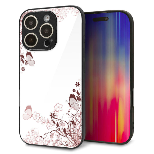 iPhone16 Pro 強化ガラス＆TPUスマホケース ガラプリ【142 桔梗と桜と蝶】