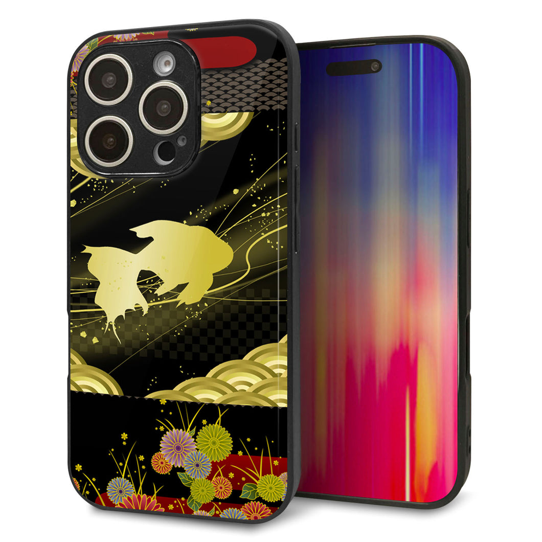 iPhone16 Pro 強化ガラス＆TPUスマホケース ガラプリ【174 天の川の金魚】