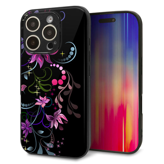 iPhone16 Pro 強化ガラス＆TPUスマホケース ガラプリ【263 闇に浮かぶ華】