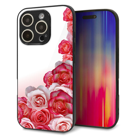 iPhone16 Pro 強化ガラス＆TPUスマホケース ガラプリ【299 薔薇の壁】