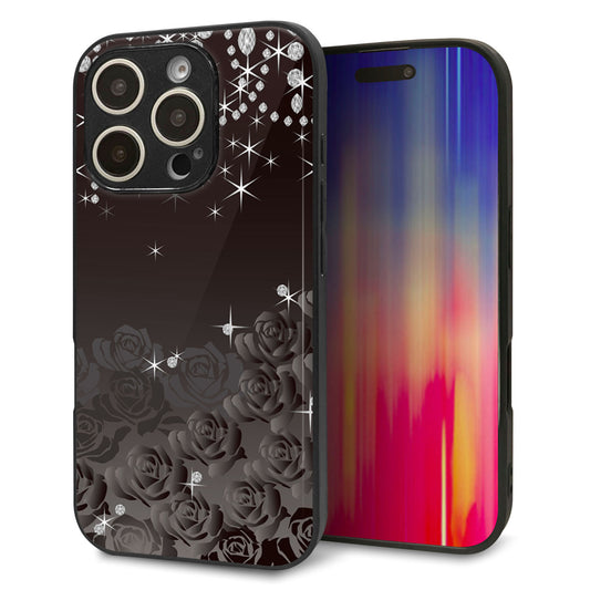 iPhone16 Pro 強化ガラス＆TPUスマホケース ガラプリ【327 薔薇とダイヤモンド】
