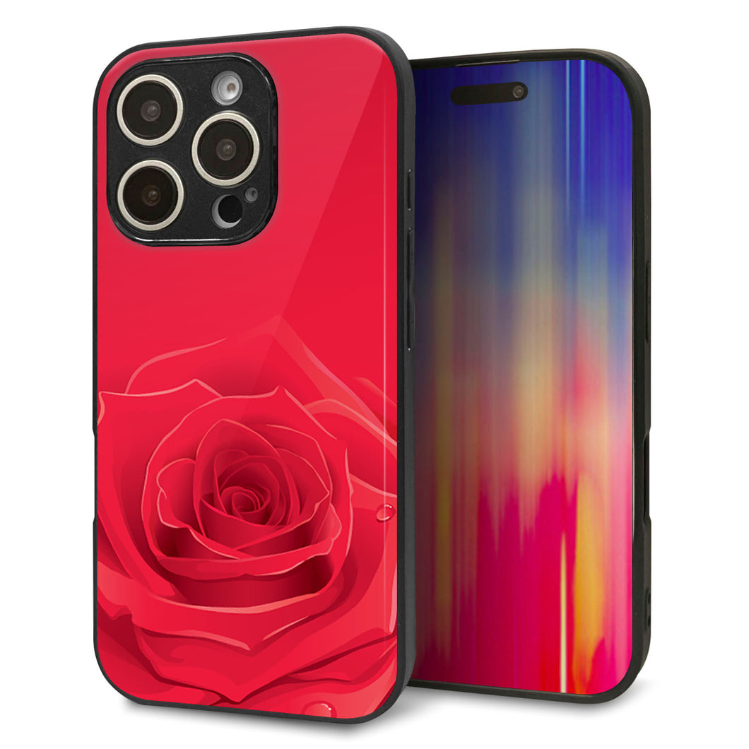 iPhone16 Pro 強化ガラス＆TPUスマホケース ガラプリ【395 赤いバラ】