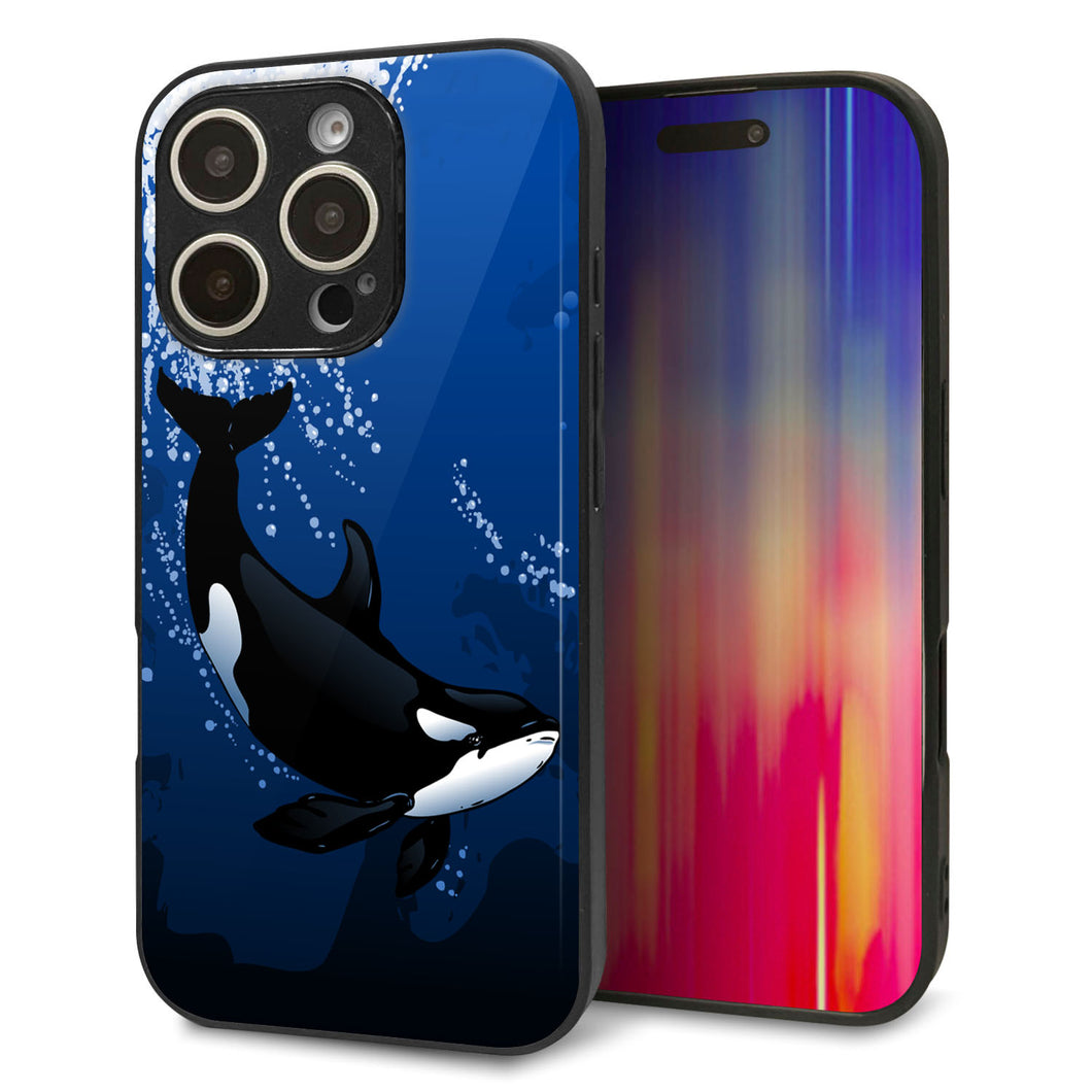iPhone16 Pro 強化ガラス＆TPUスマホケース ガラプリ【423 シャチ】