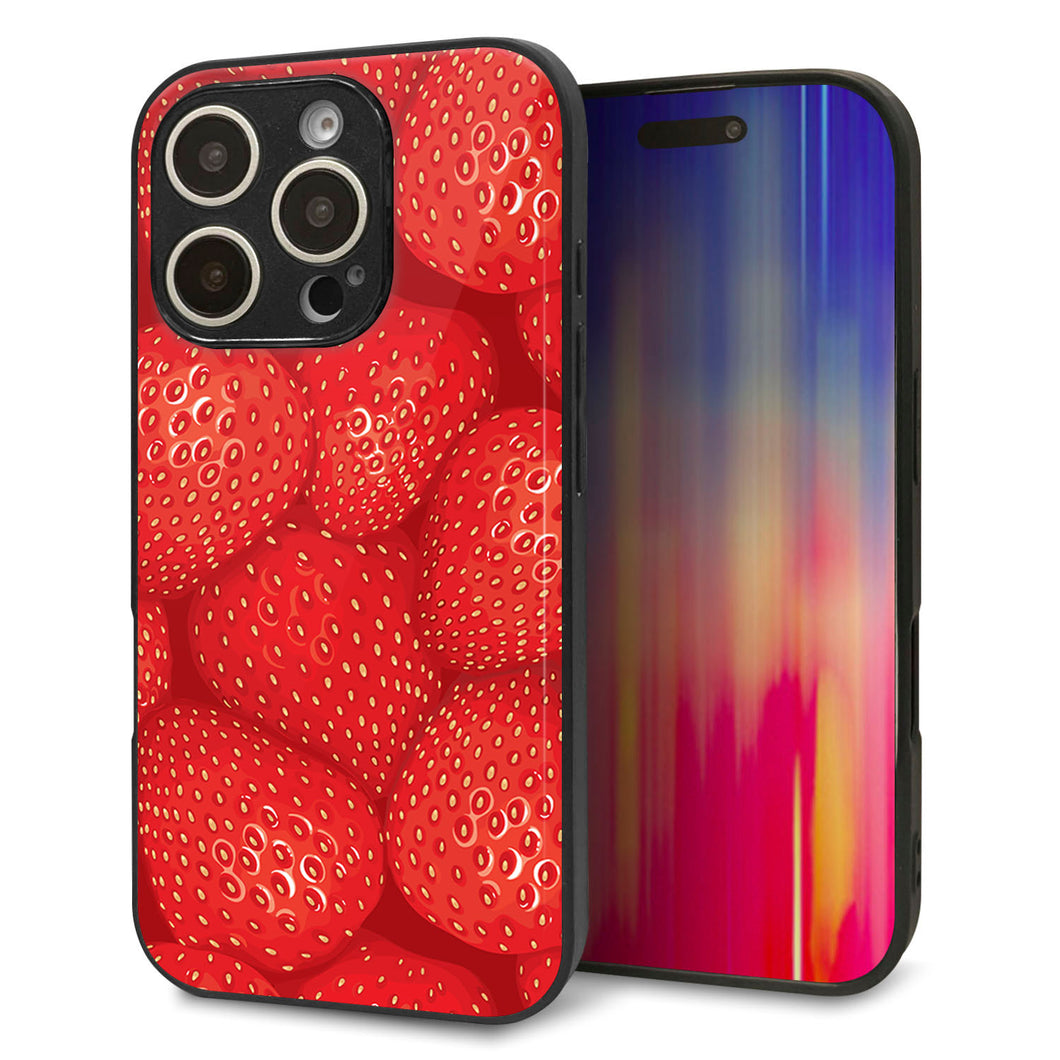 iPhone16 Pro 強化ガラス＆TPUスマホケース ガラプリ【444 ストロベリーウォール】