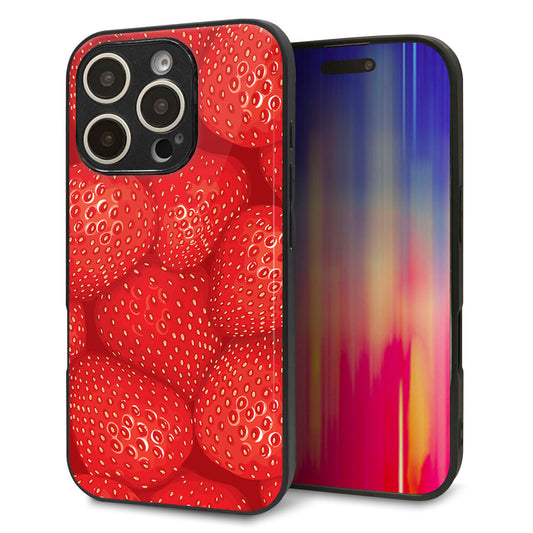 iPhone16 Pro 強化ガラス＆TPUスマホケース ガラプリ【444 ストロベリーウォール】