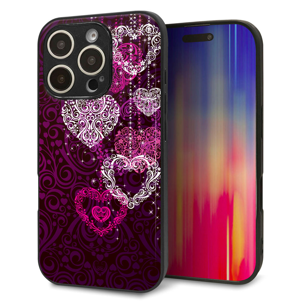 iPhone16 Pro 強化ガラス＆TPUスマホケース ガラプリ【468 ハートのシャンデリア】