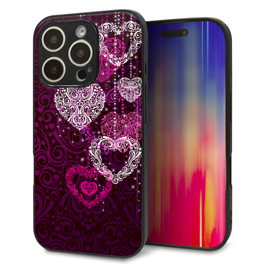 iPhone16 Pro 強化ガラス＆TPUスマホケース ガラプリ【468 ハートのシャンデリア】