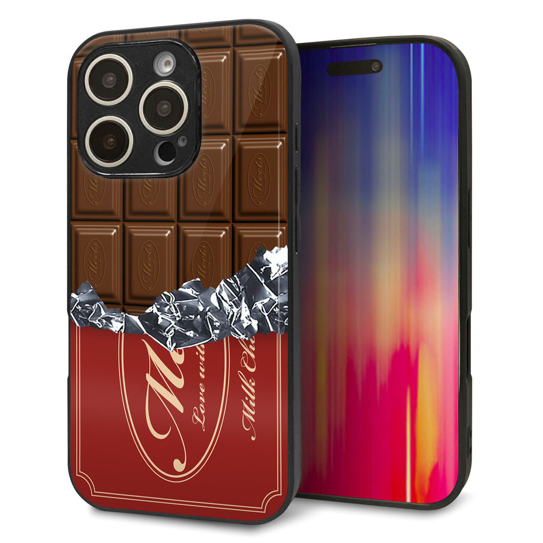 iPhone16 Pro 強化ガラス＆TPUスマホケース ガラプリ【535 板チョコ-エンジ包装】