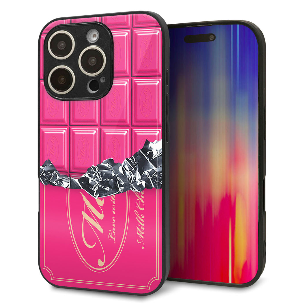 iPhone16 Pro 強化ガラス＆TPUスマホケース ガラプリ【555 板チョコ?ストロベリー】