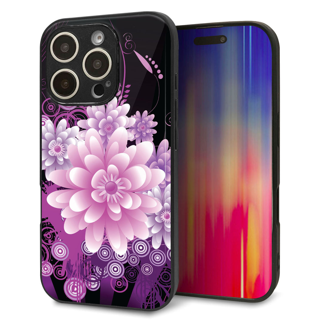 iPhone16 Pro 強化ガラス＆TPUスマホケース ガラプリ【564 3Dフラワー】