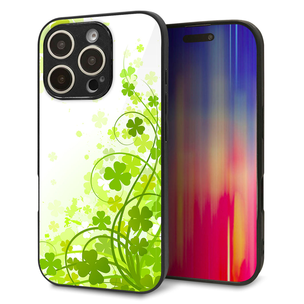 iPhone16 Pro 強化ガラス＆TPUスマホケース ガラプリ【565 四葉のクローバー】