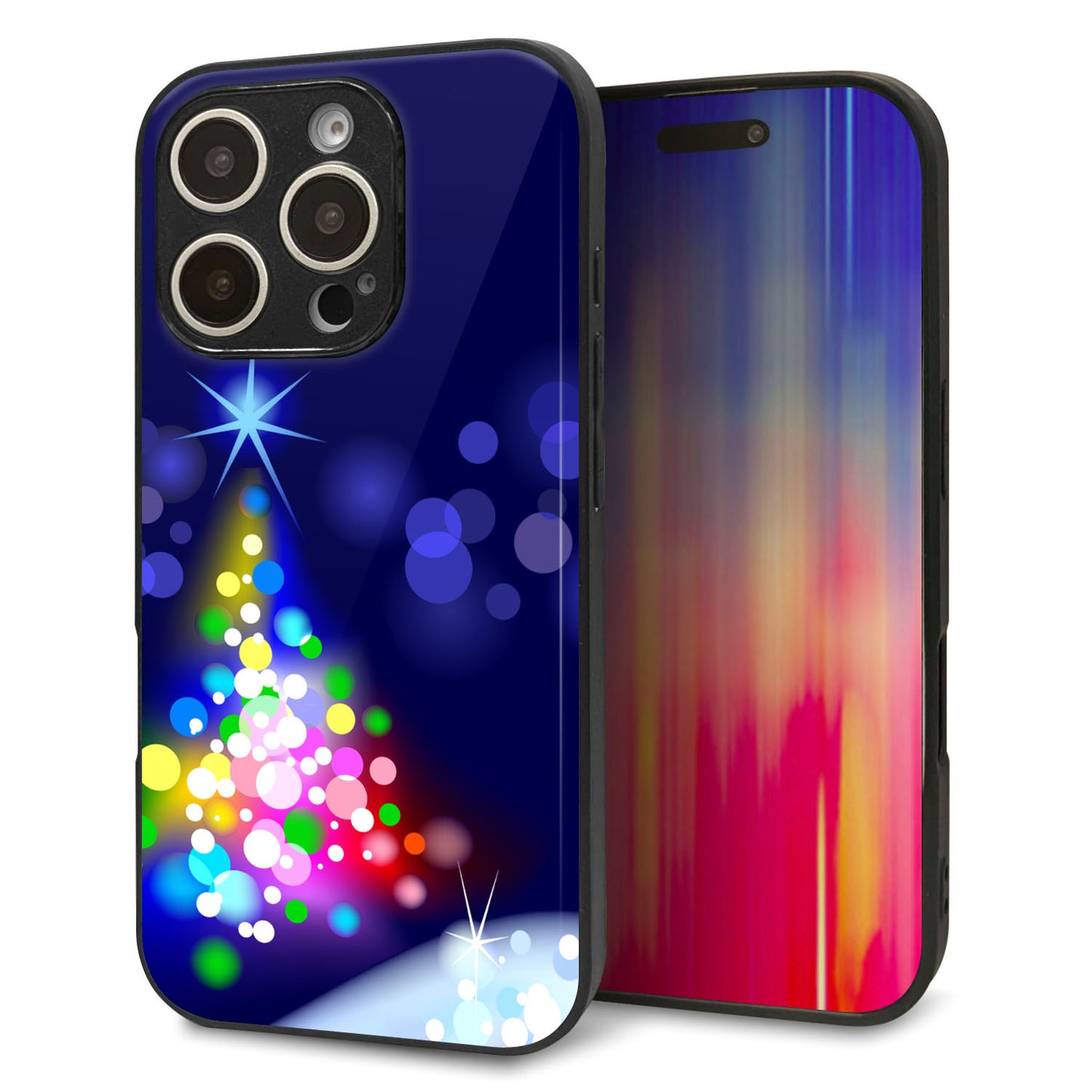 iPhone16 Pro 強化ガラス＆TPUスマホケース ガラプリ【720 白銀のクリスマスツリー】
