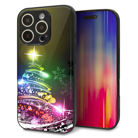 iPhone16 Pro 強化ガラス＆TPUスマホケース ガラプリ【722 レインボークリスマス】