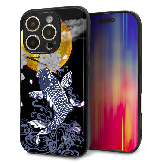 iPhone16 Pro 強化ガラス＆TPUスマホケース ガラプリ【1030 月と鯉】