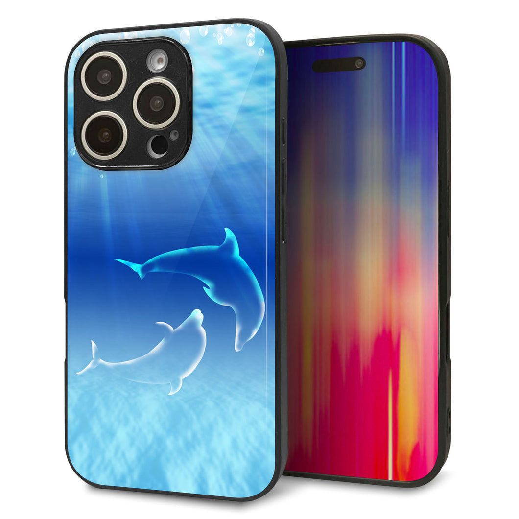 iPhone16 Pro 強化ガラス＆TPUスマホケース ガラプリ【1048 海の守り神イルカ】
