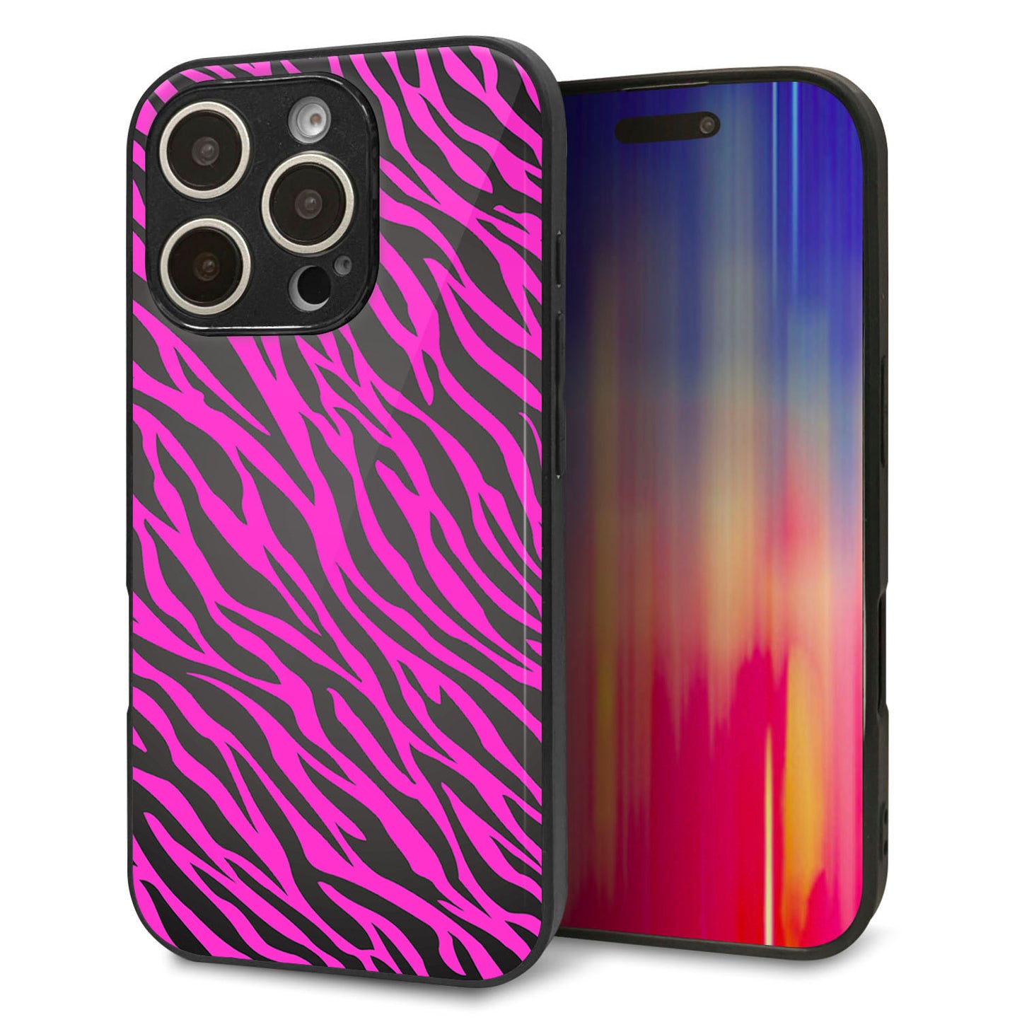 iPhone16 Pro 強化ガラス＆TPUスマホケース ガラプリ【1058 デザインゼブラ（PU）】
