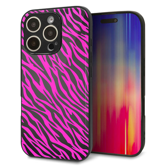 iPhone16 Pro 強化ガラス＆TPUスマホケース ガラプリ【1058 デザインゼブラ（PU）】