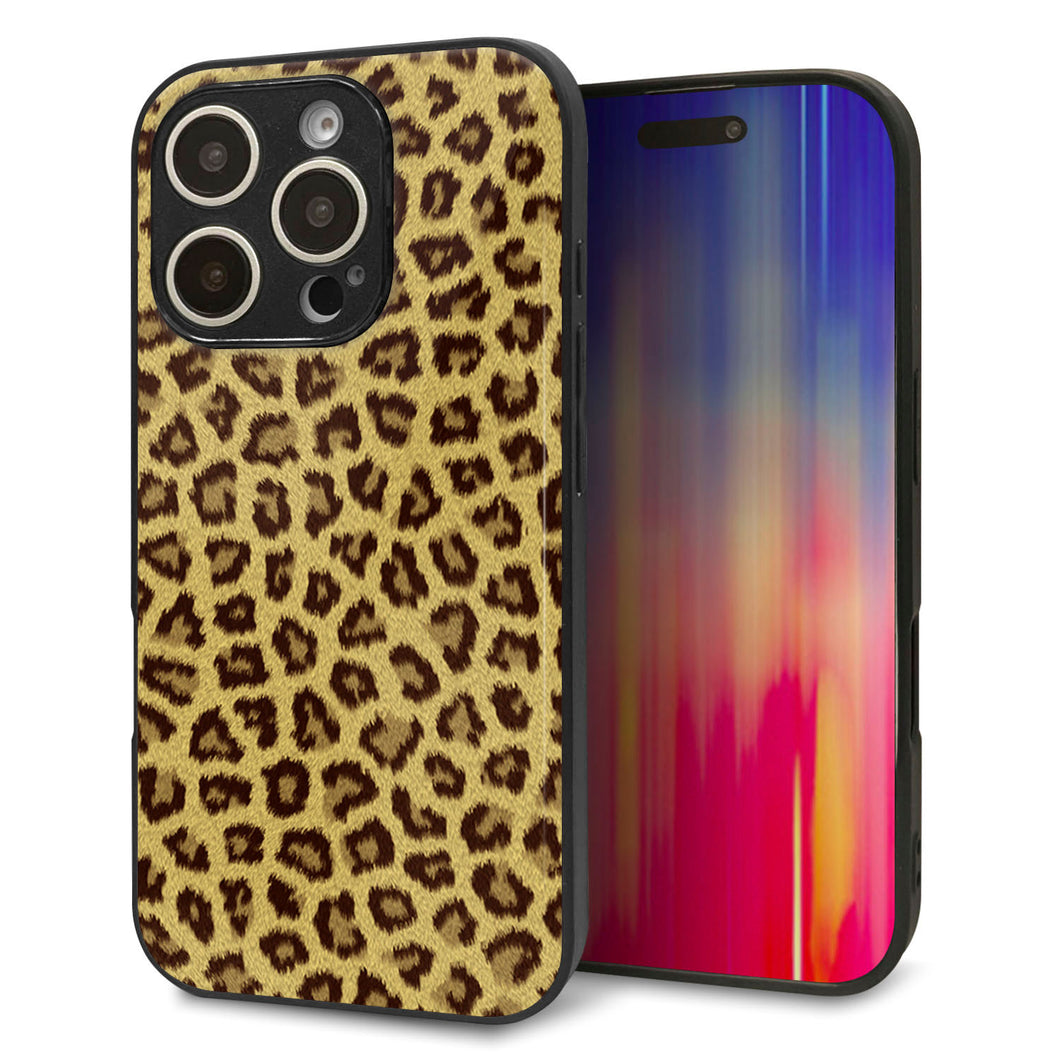 iPhone16 Pro 強化ガラス＆TPUスマホケース ガラプリ【1065 ヒョウ柄ベーシックSゴールド】