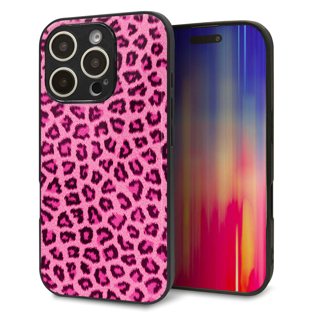 iPhone16 Pro 強化ガラス＆TPUスマホケース ガラプリ【1066 ヒョウ柄ベーシックSピンク】