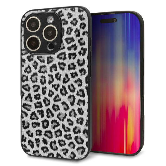 iPhone16 Pro 強化ガラス＆TPUスマホケース ガラプリ【1068 ヒョウ柄ベーシックSグレー】