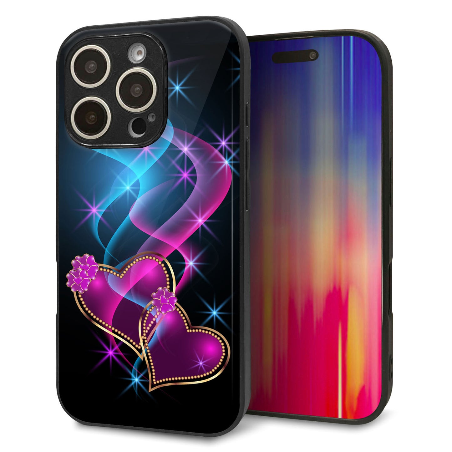 iPhone16 Pro 強化ガラス＆TPUスマホケース ガラプリ【1138 ゆれるハート】