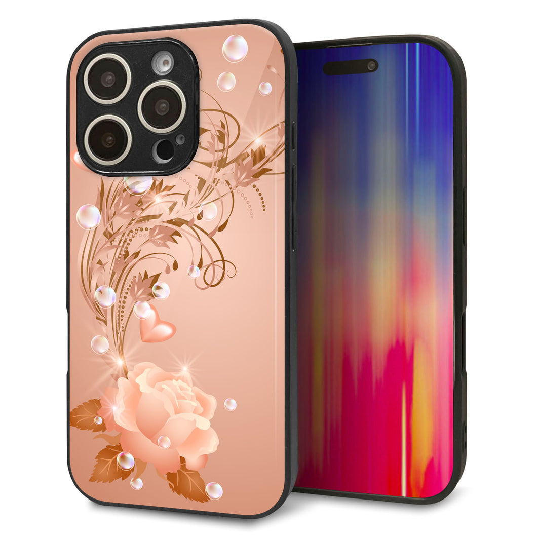 iPhone16 Pro 強化ガラス＆TPUスマホケース ガラプリ【1178 ラブリーローズ】