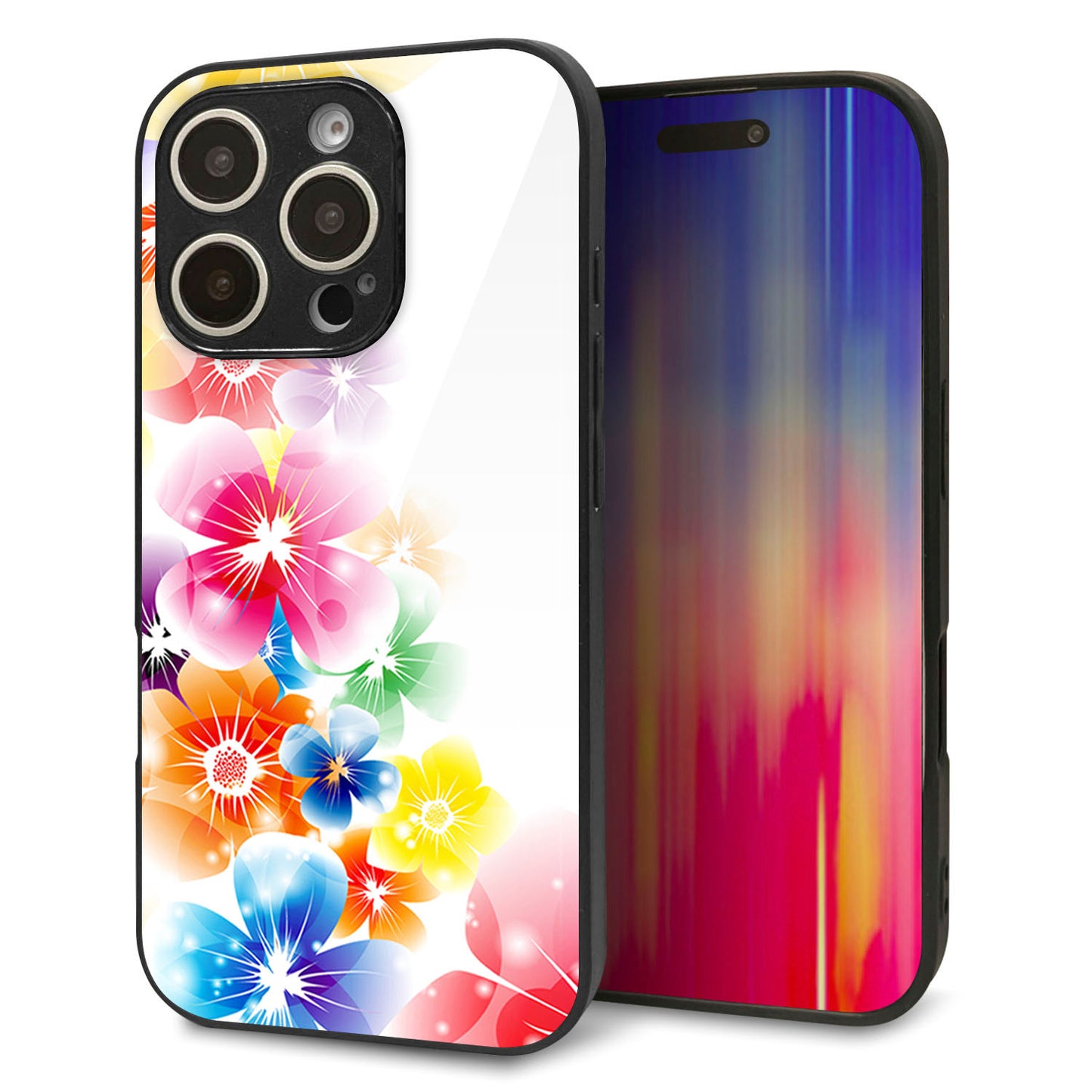 iPhone16 Pro 強化ガラス＆TPUスマホケース ガラプリ【1209 光と花】