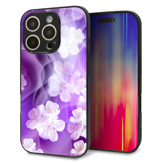 iPhone16 Pro 強化ガラス＆TPUスマホケース ガラプリ【1211 桜とパープルの風】