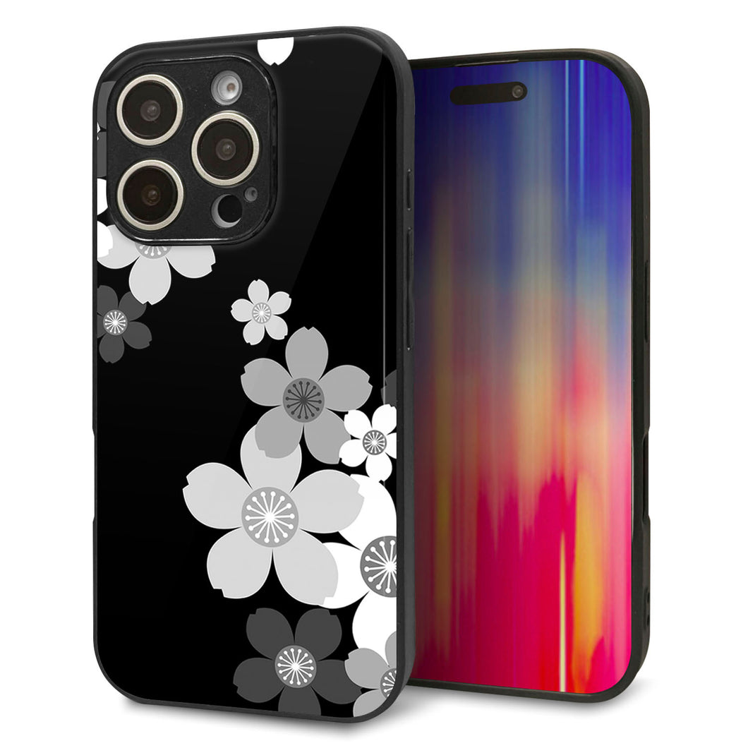 iPhone16 Pro 強化ガラス＆TPUスマホケース ガラプリ【1334 桜のフレーム】