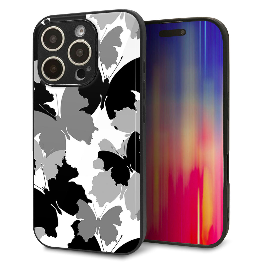 iPhone16 Pro 強化ガラス＆TPUスマホケース ガラプリ【1336 夜の蝶】