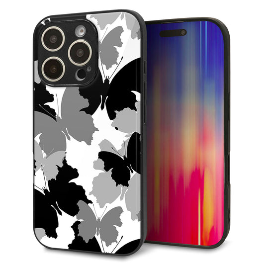 iPhone16 Pro 強化ガラス＆TPUスマホケース ガラプリ【1336 夜の蝶】