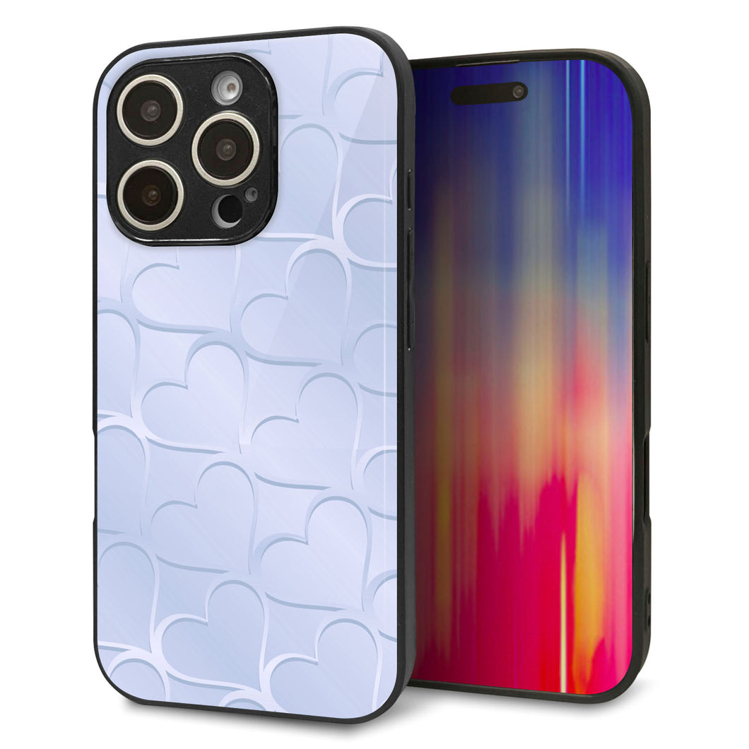 iPhone16 Pro 強化ガラス＆TPUスマホケース ガラプリ【1341 かくれハート（ブルー）】
