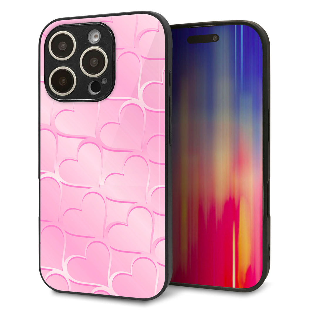 iPhone16 Pro 強化ガラス＆TPUスマホケース ガラプリ【1342 かくれハート（ピンク）】
