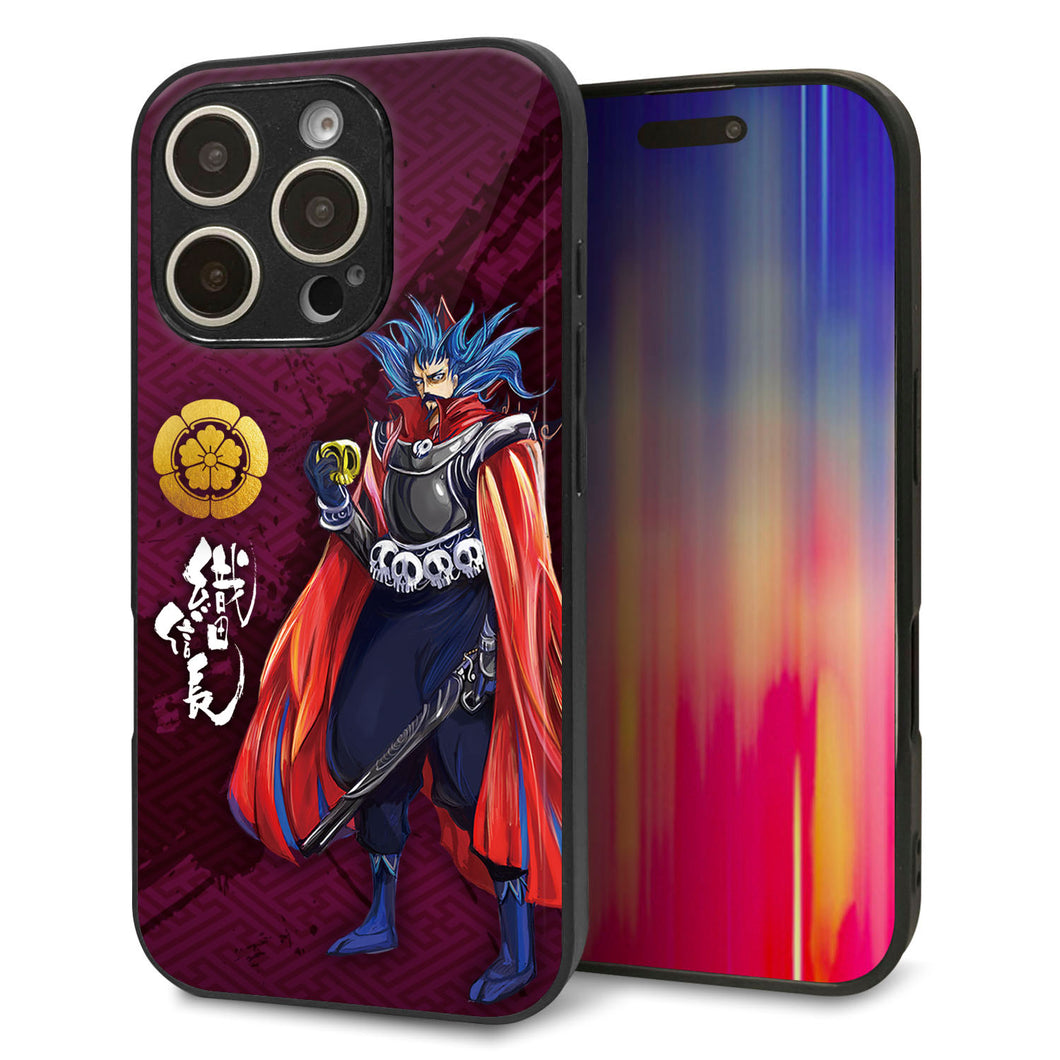 iPhone16 Pro 強化ガラス＆TPUスマホケース ガラプリ【AB808 織田信長 イラストと家紋】