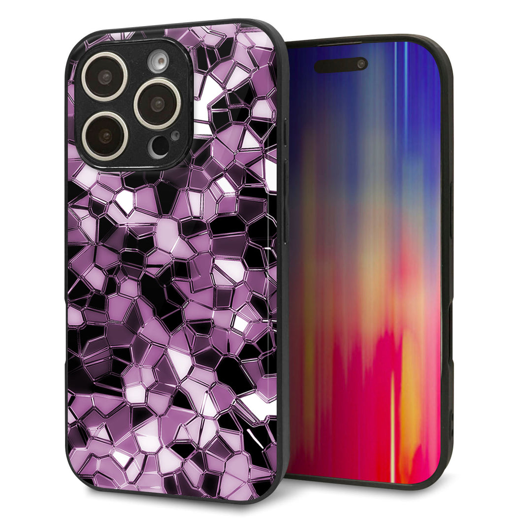iPhone16 Pro 強化ガラス＆TPUスマホケース ガラプリ【EK837 テクニカルミラーパープル】