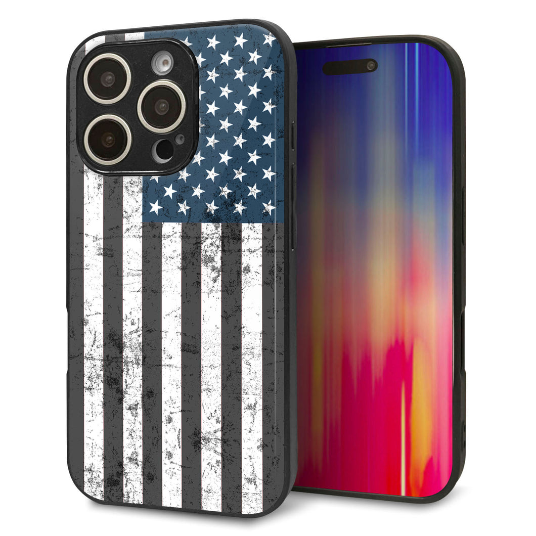 iPhone16 Pro 強化ガラス＆TPUスマホケース ガラプリ【EK864 アメリカンフラッグビンテージ】