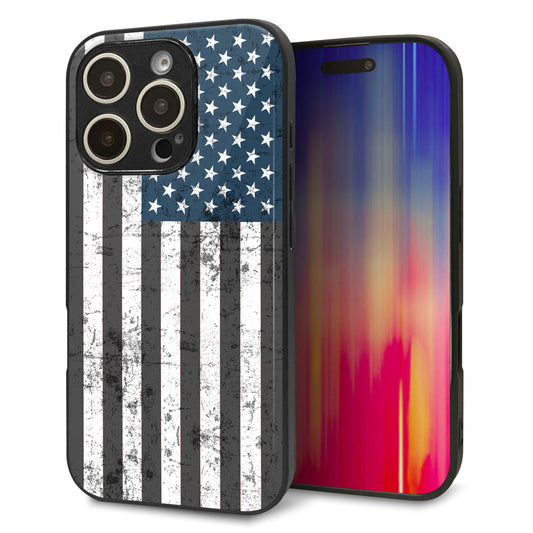 iPhone16 Pro 強化ガラス＆TPUスマホケース ガラプリ【EK864 アメリカンフラッグビンテージ】