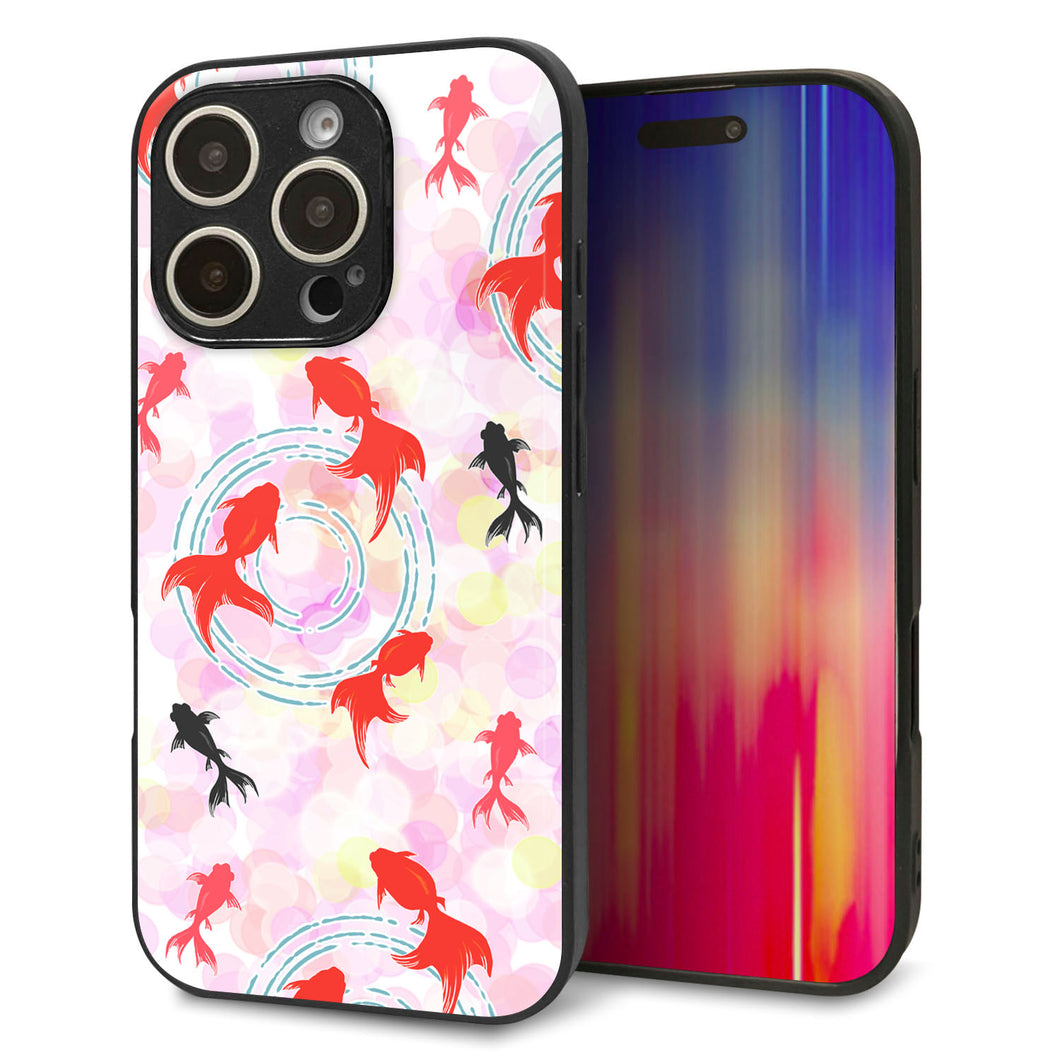 iPhone16 Pro 強化ガラス＆TPUスマホケース ガラプリ【HA222 金魚 点々 ピンク】