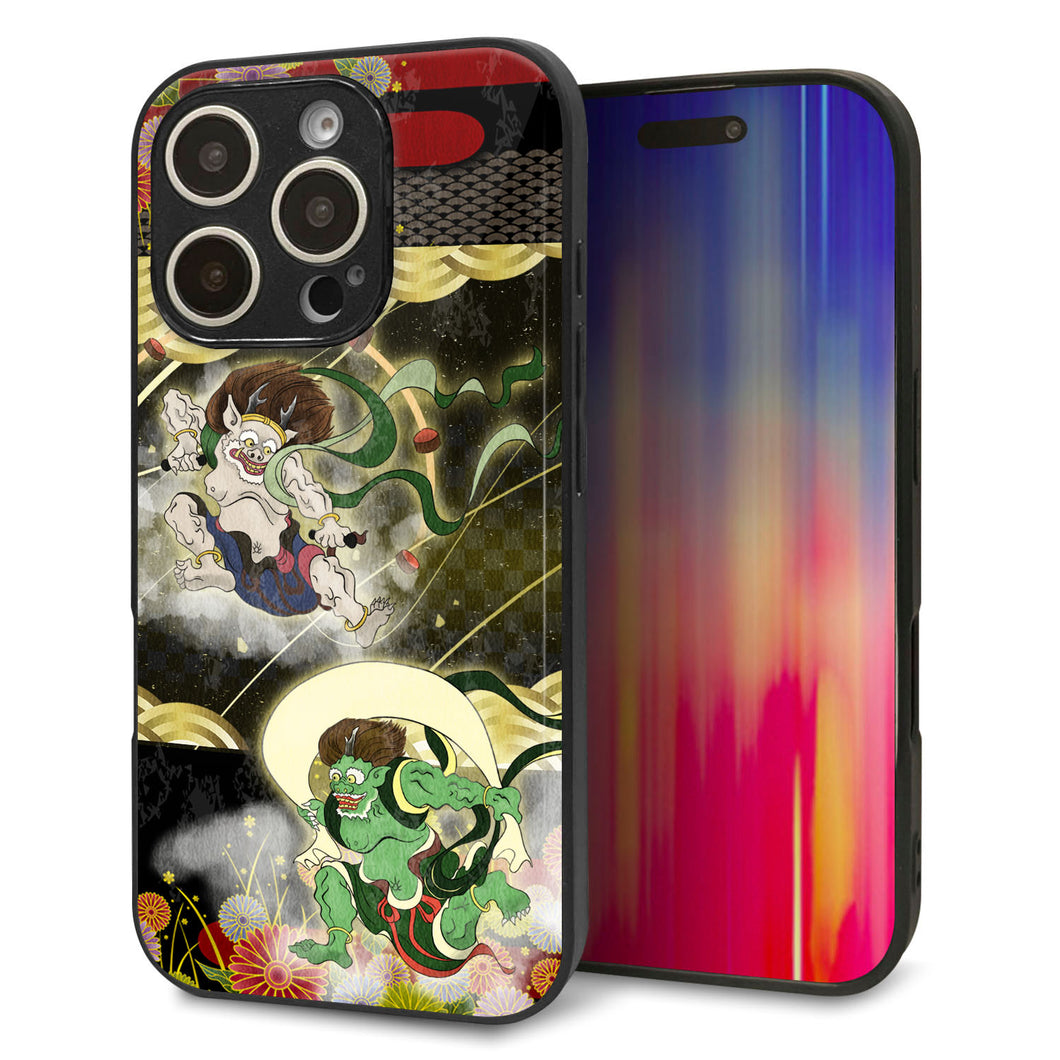 iPhone16 Pro 強化ガラス＆TPUスマホケース ガラプリ【HA238 風神雷神 和柄】