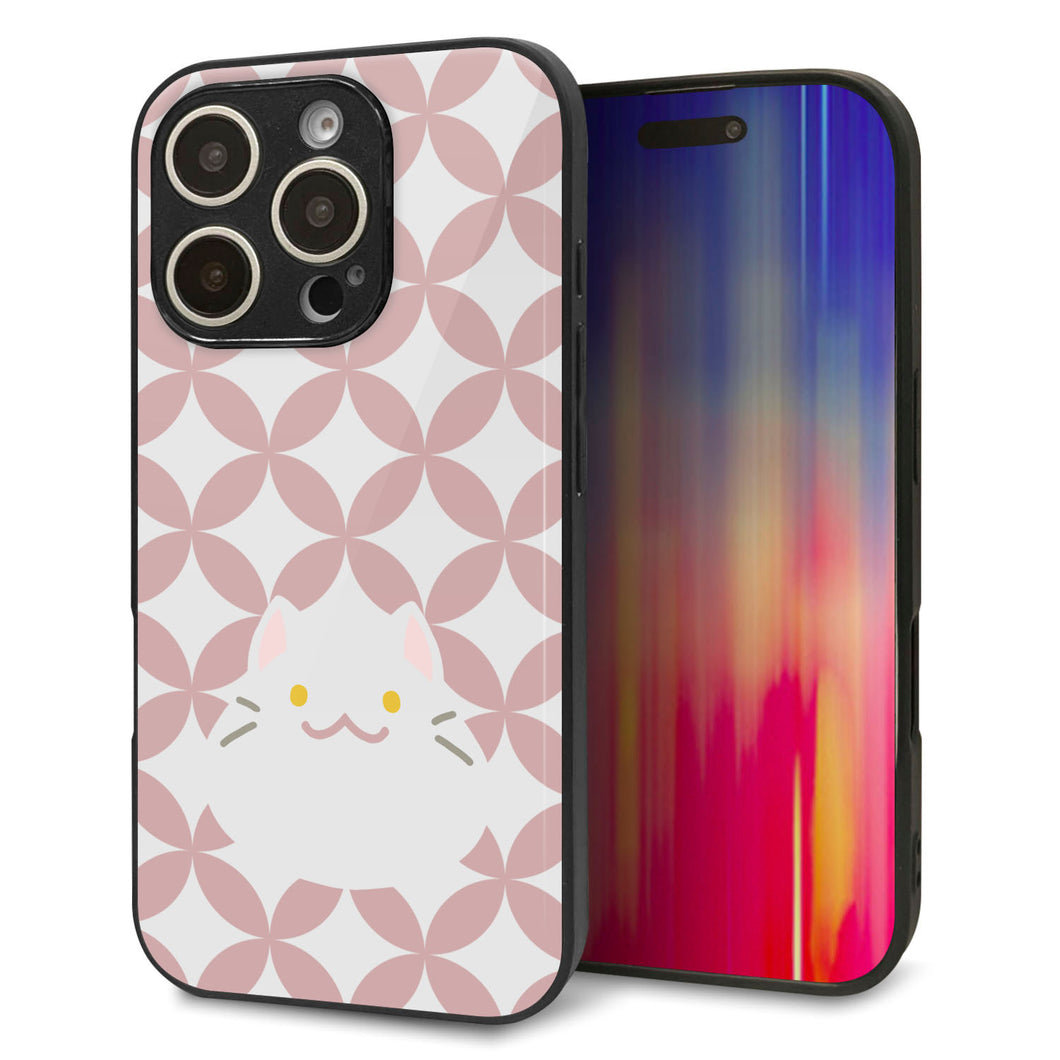 iPhone16 Pro 強化ガラス＆TPUスマホケース ガラプリ【HA248 もちねこ シロ】