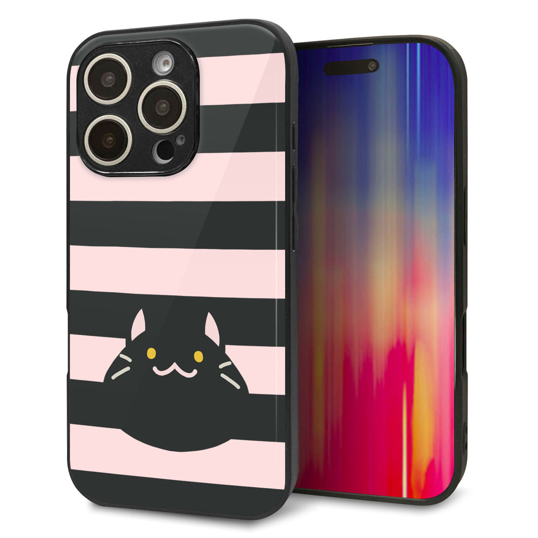 iPhone16 Pro 強化ガラス＆TPUスマホケース ガラプリ【HA249 もちねこ クロ】