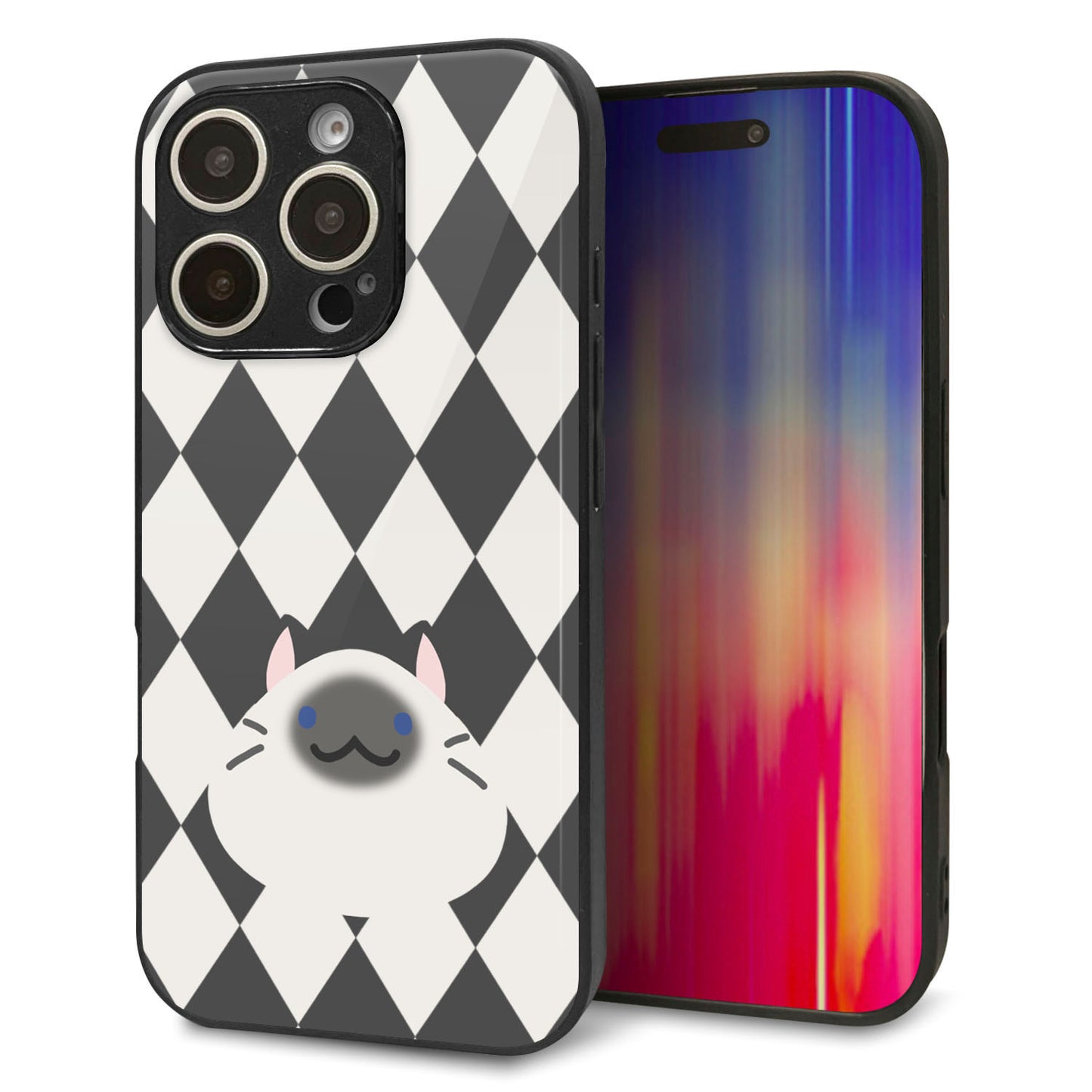 iPhone16 Pro 強化ガラス＆TPUスマホケース ガラプリ【HA250 もちねこ シャム】
