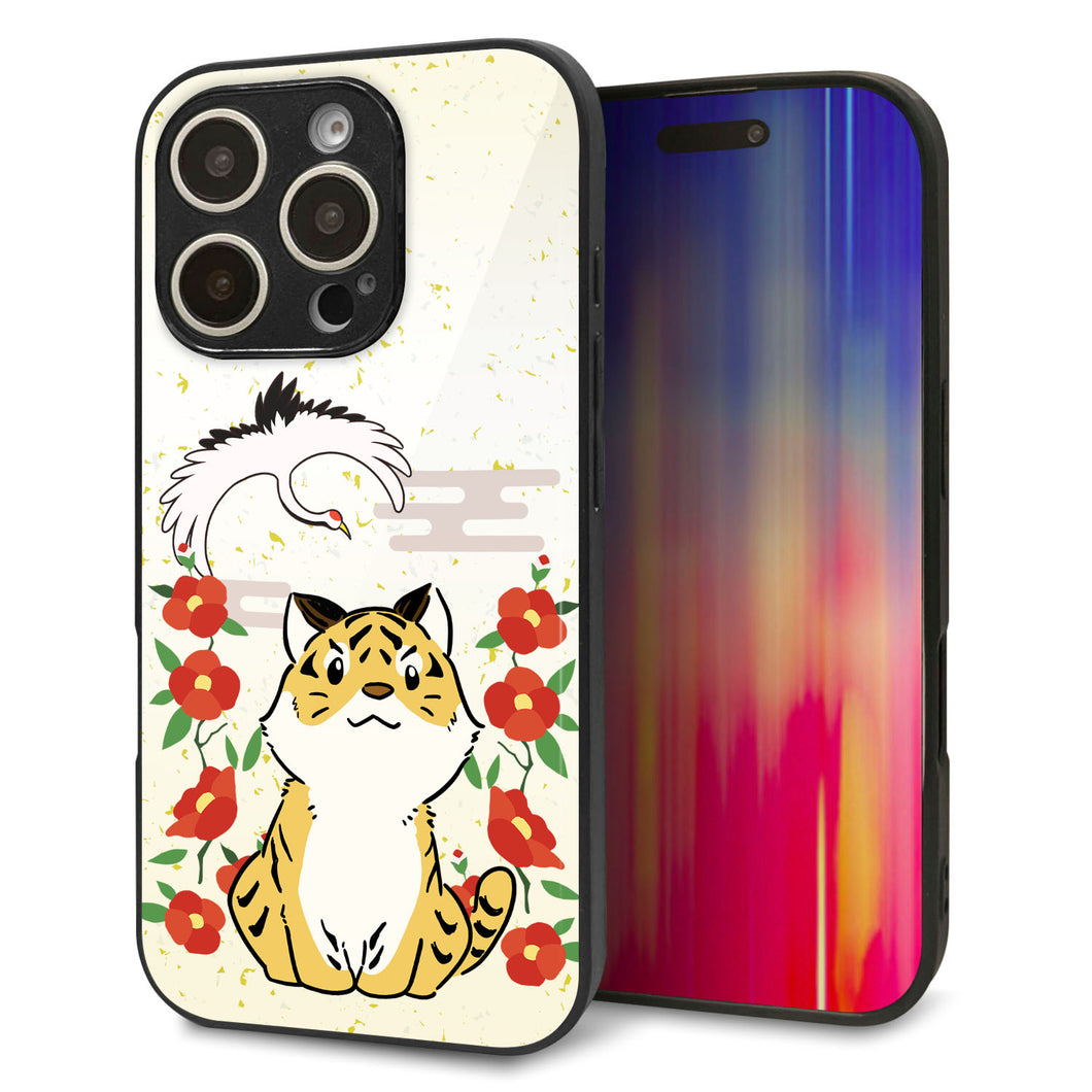 iPhone16 Pro 強化ガラス＆TPUスマホケース ガラプリ【HA251 虎と鶴】