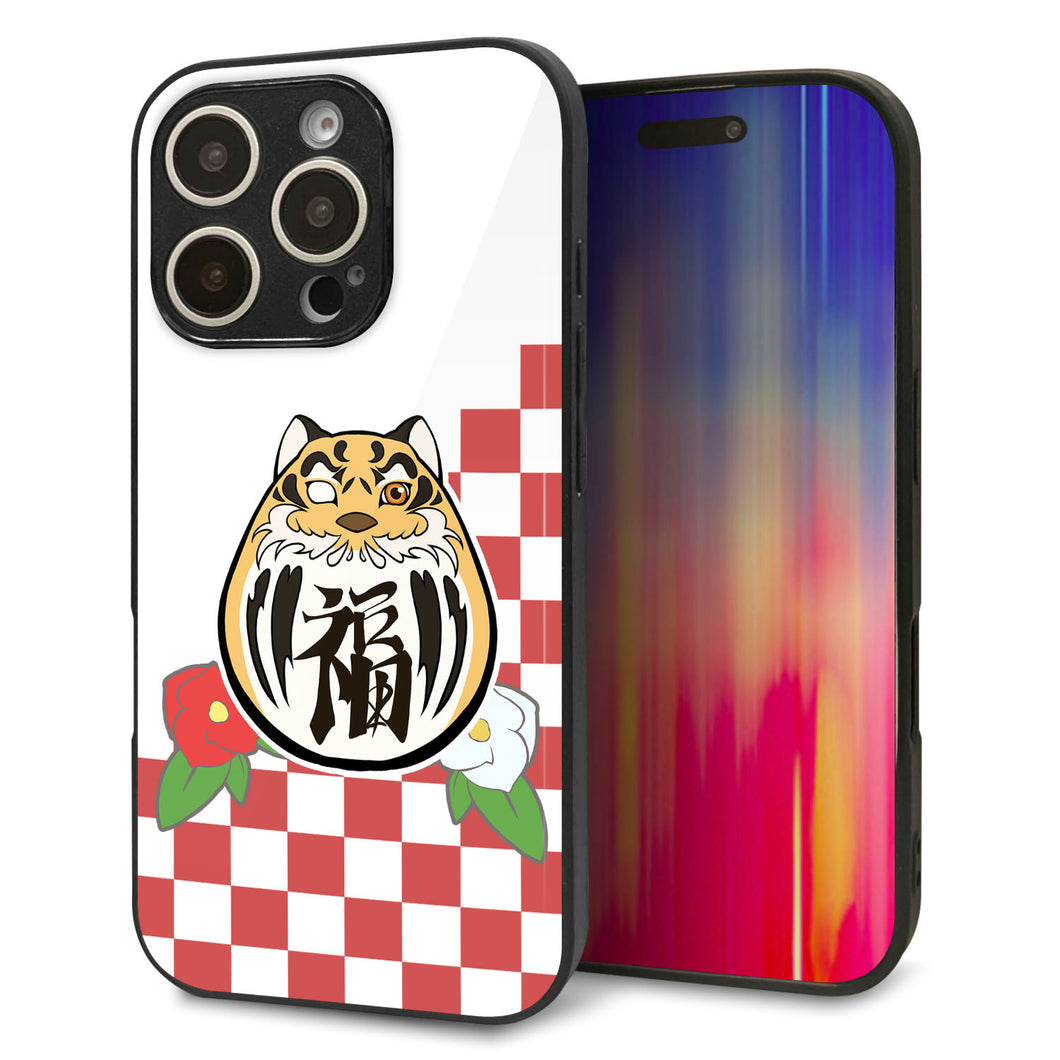 iPhone16 Pro 強化ガラス＆TPUスマホケース ガラプリ【HA252 虎だるま】