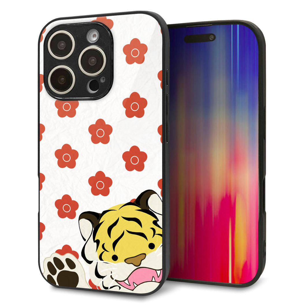 iPhone16 Pro 強化ガラス＆TPUスマホケース ガラプリ【HA254 虎アップ】
