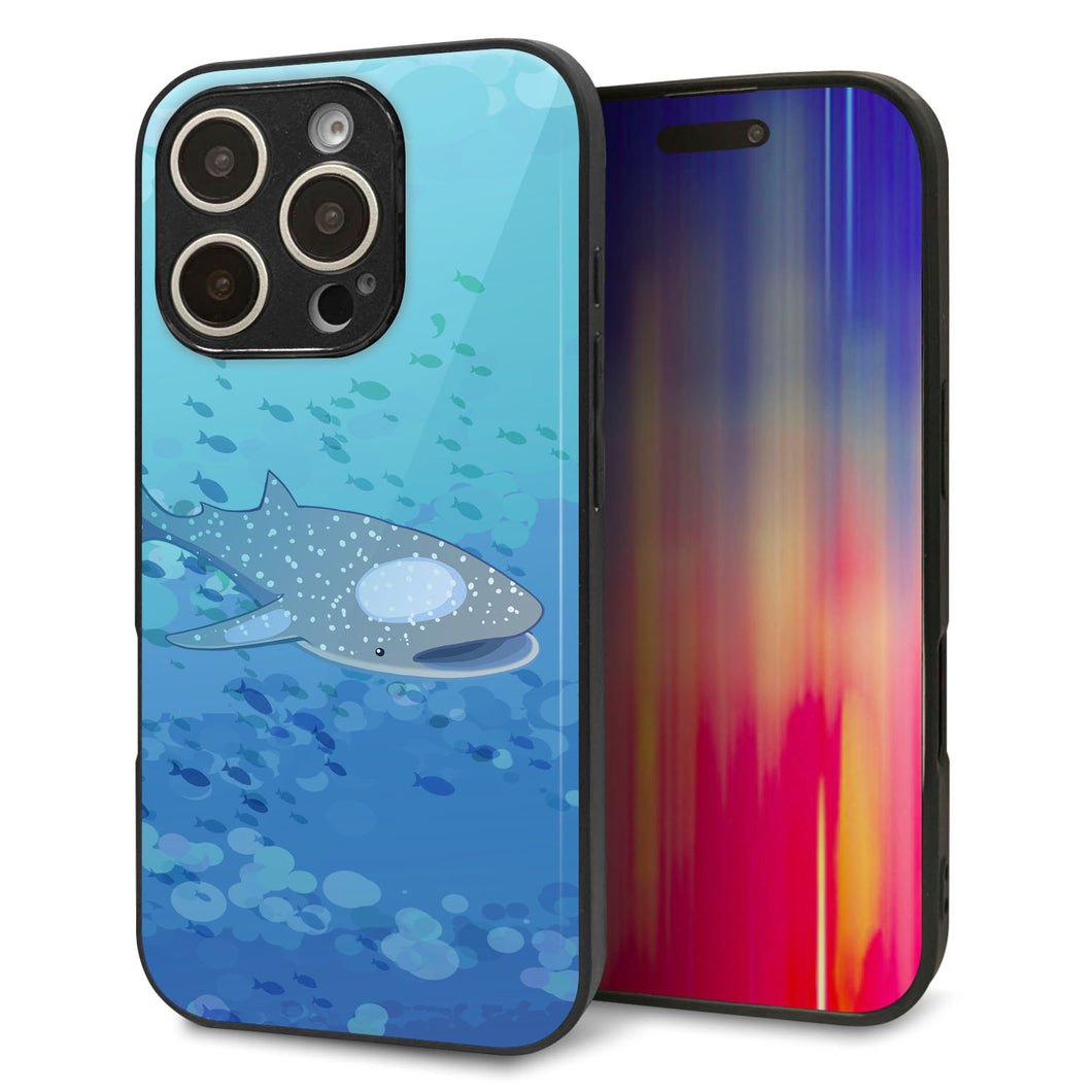 iPhone16 Pro 強化ガラス＆TPUスマホケース ガラプリ【HA256 ポケットアクアリウム ジンベエザメ】