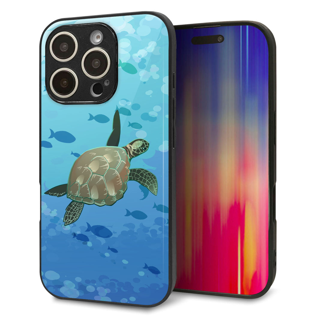 iPhone16 Pro 強化ガラス＆TPUスマホケース ガラプリ【HA257 ポケットアクアリウム ウミガメ】